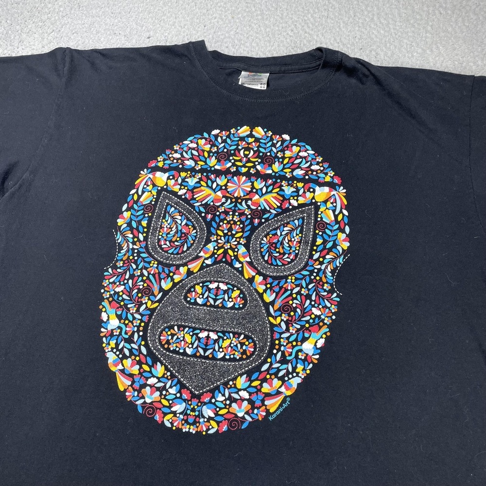 Karani Art Shirt Mens 2XL Black Lucha Libre Mask Graphic Tee Cozumel Mexico - Picture 2 of 10